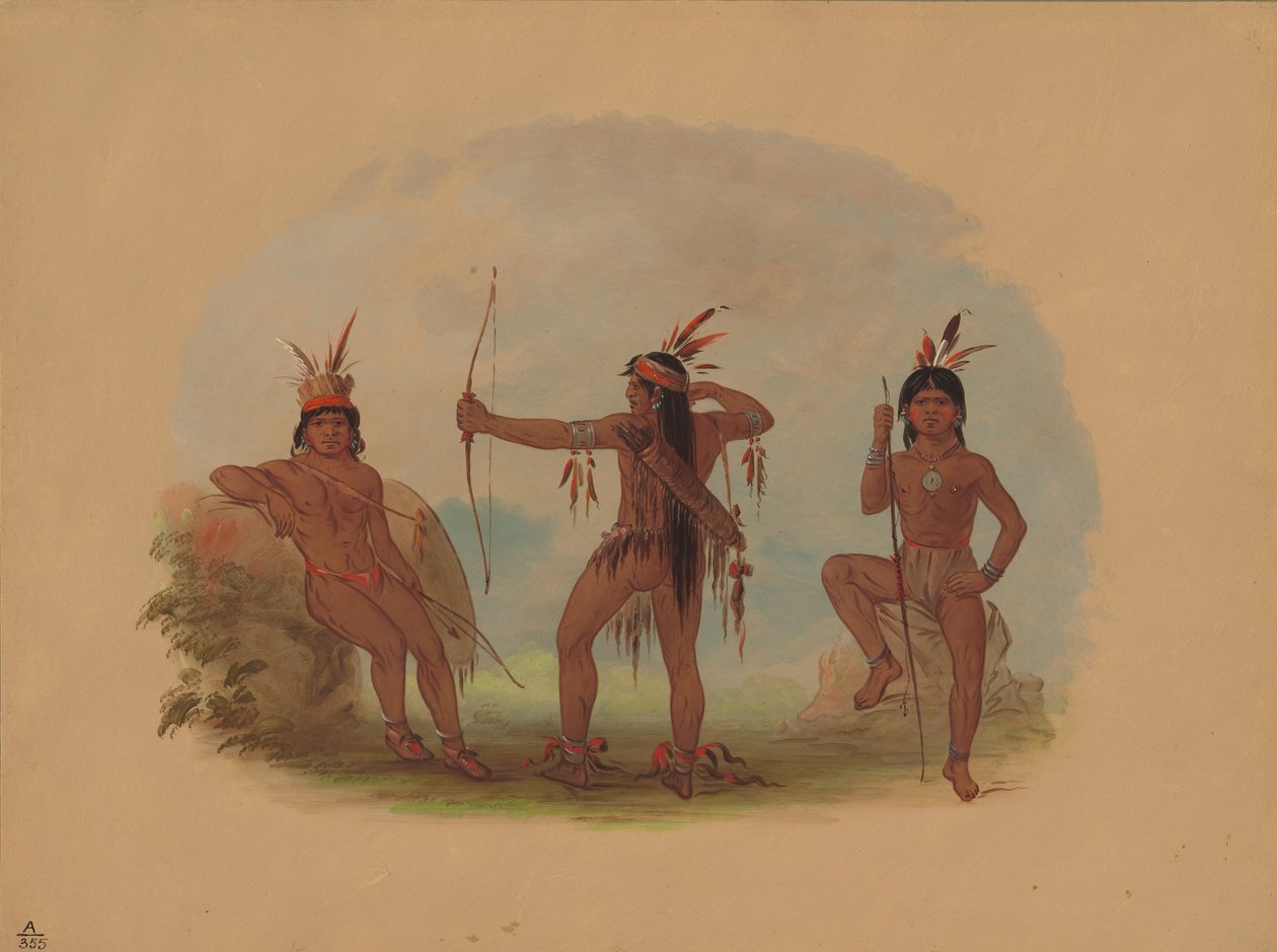 Tre Woyaway-indianere, 18541869. av George Catlin