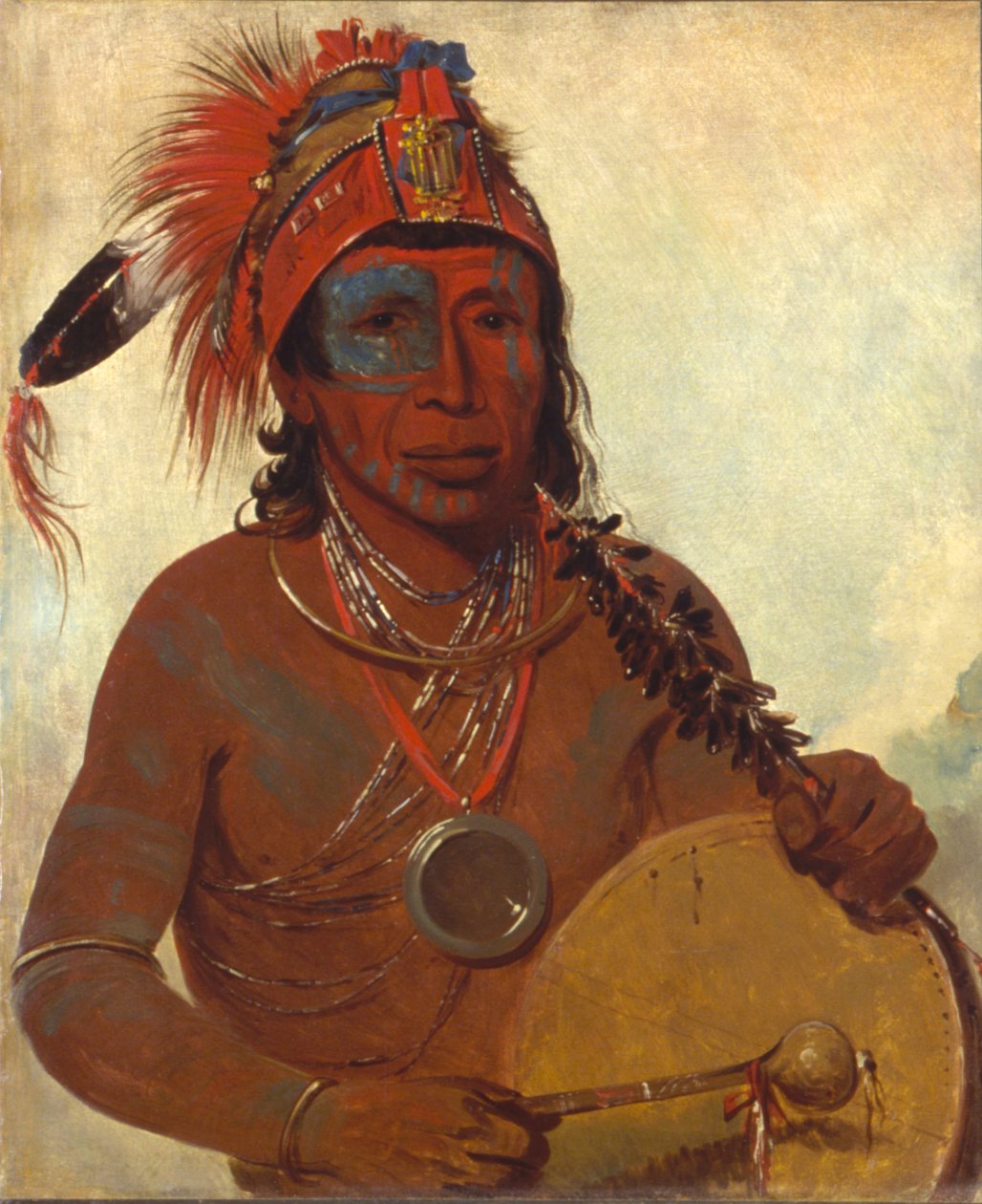 Tóh-to-wah-kón-da-pee, Blue Medicine, en medisinmann fra Ting-ta-to-ah-bandet av George Catlin