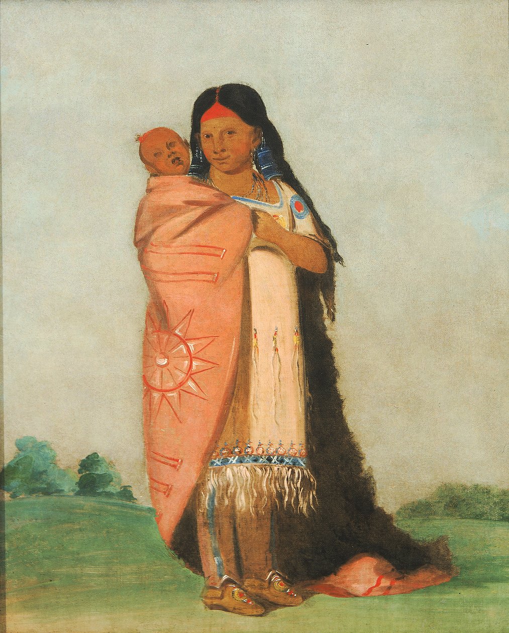 Tsee-moúnt, Great Wonder, Carrying Her Baby in her Robe, 1832. av George Catlin