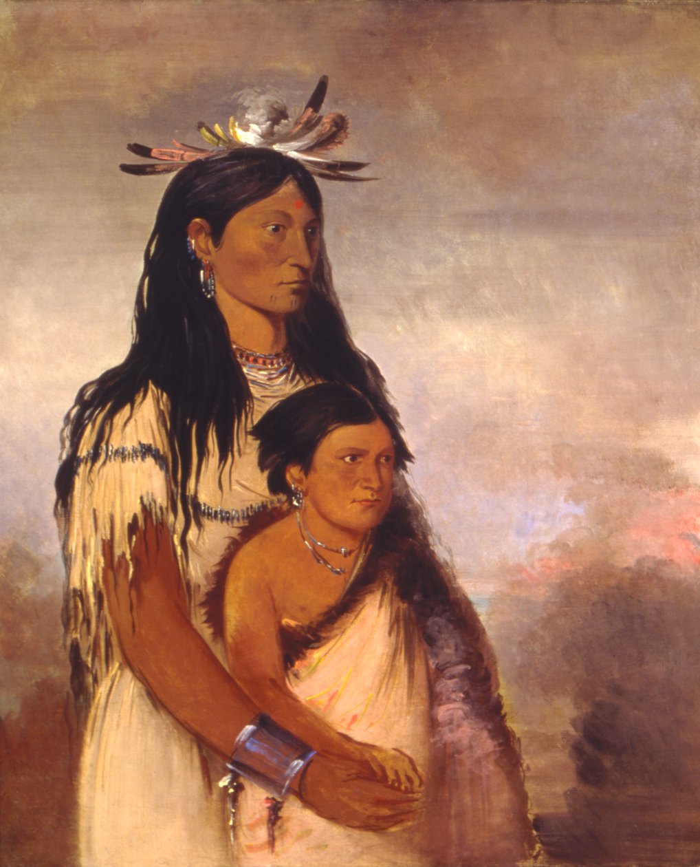 Túnk-aht-óh-ye, Tordenmannen, en gutt, og Wun-pán-to-mee, Hvite Vesel, en jente av George Catlin
