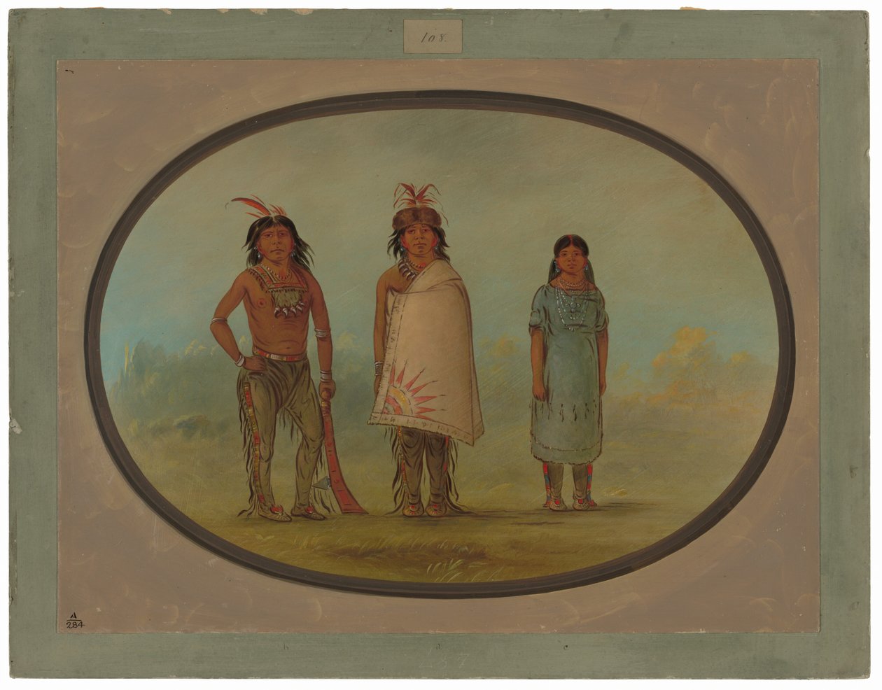 To Chippewyan Warriors og en kvinne av George Catlin