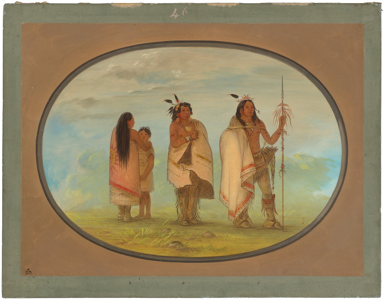 Weeco-sjef, hans kone og en kriger av George Catlin
