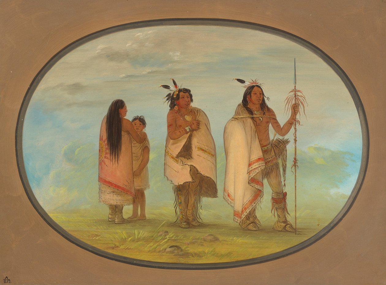 Weeco-sjef, hans kone og en kriger, 18611869. av George Catlin