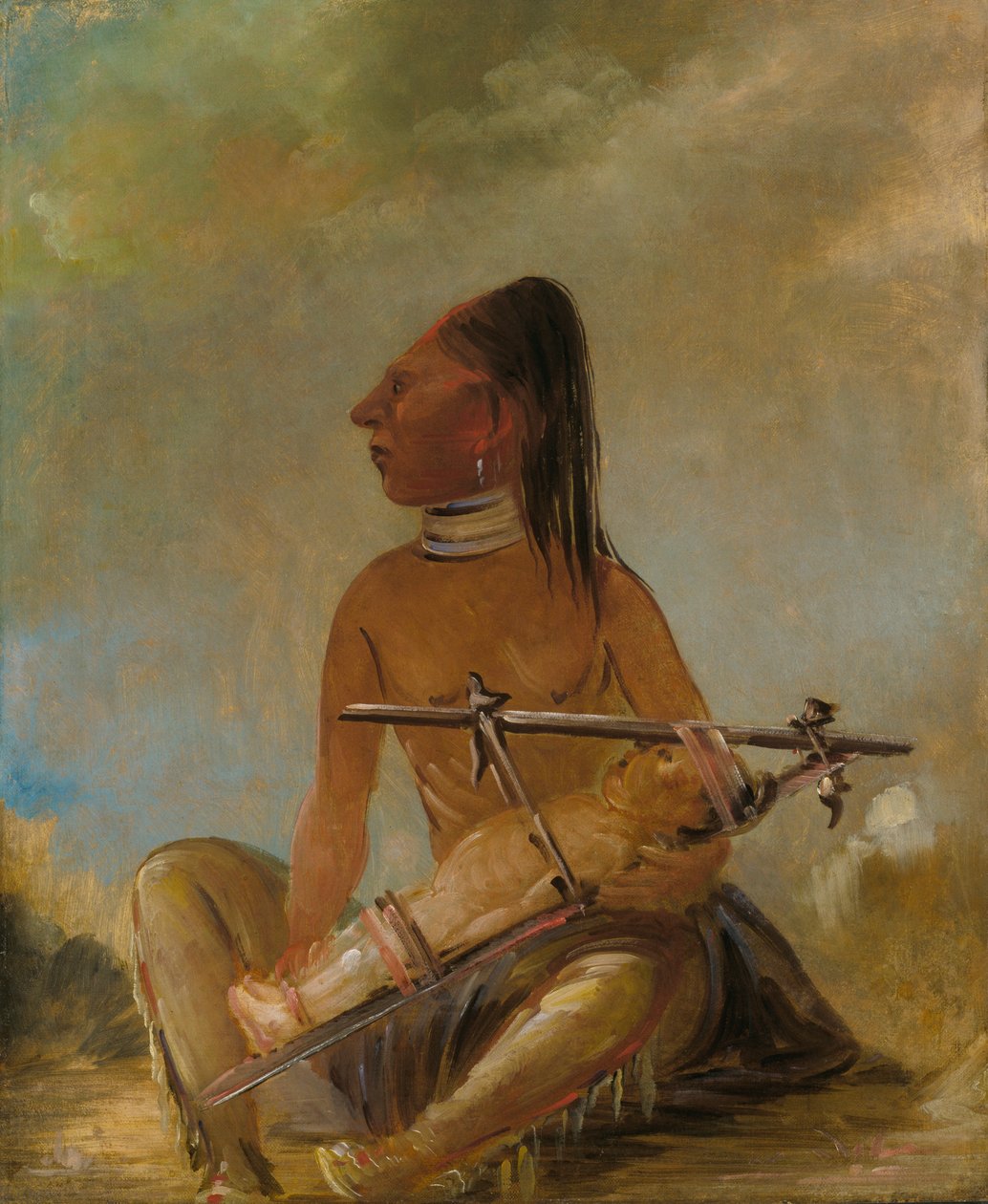 Kvinne og barn, viser hvordan barnas hoder blir flate, 1837-1839 av George Catlin
