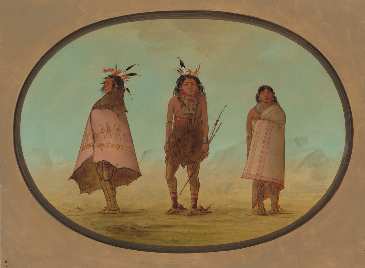 Yntah medisinmann, en kriger og en kvinne, 18551869. av George Catlin