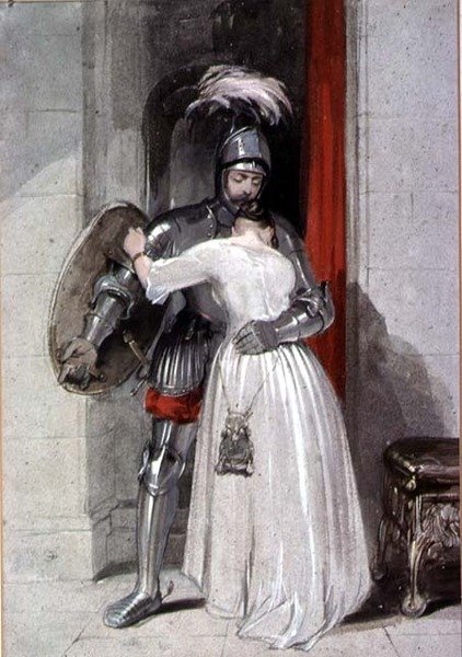 Dame og ridder (akvarell) av George Cattermole