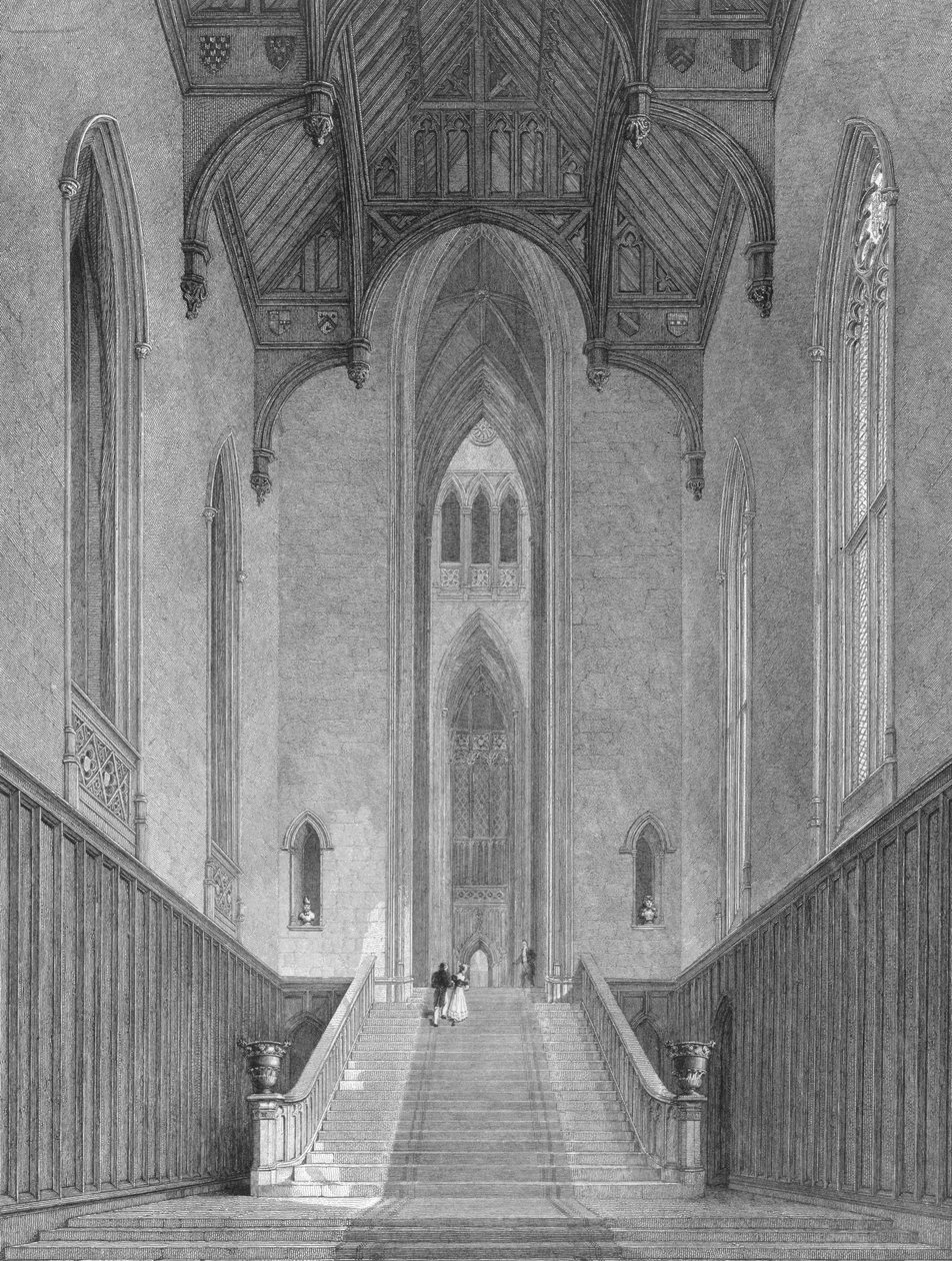 Great Western Hall som fører til Grand Saloon eller Octagon, Fonthill Abbey, gravert av C.J. Varrall, 1823 av George Cattermole