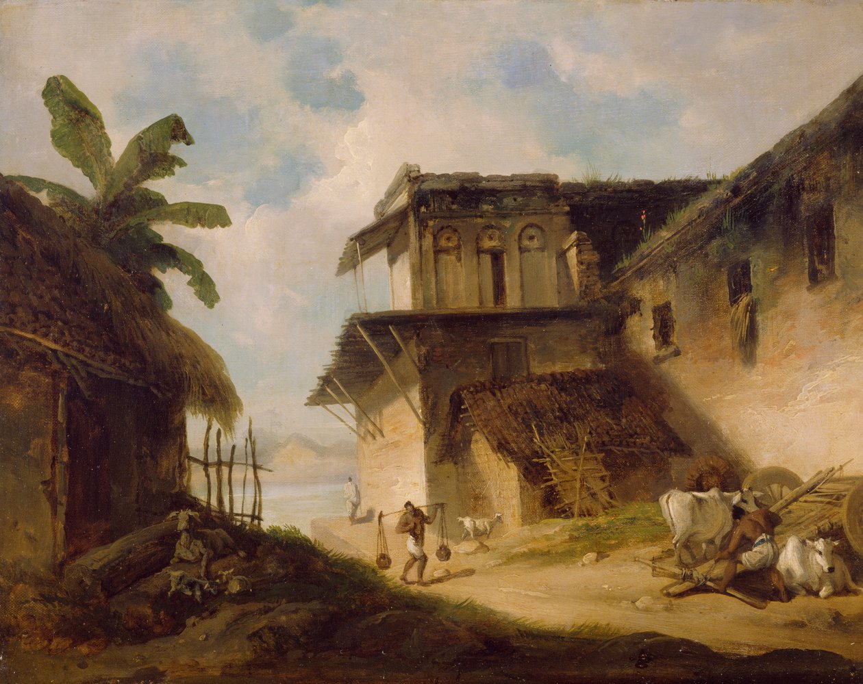 Landsbyscenen i Bengal, 1819-1821 av George Chinnery