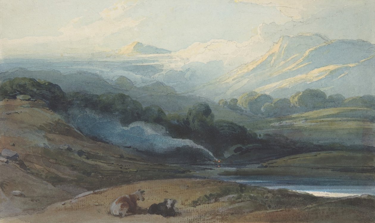 Storfe som hviler i et fjellandskap, ca. 1808-12. av George Chinnery