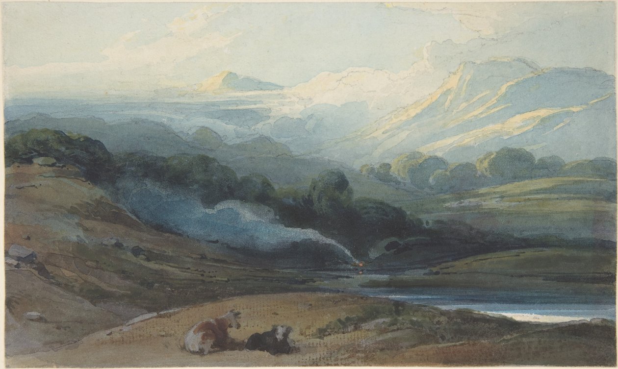 Hvilende storfe i et fjellandskap, Bengal av George Chinnery