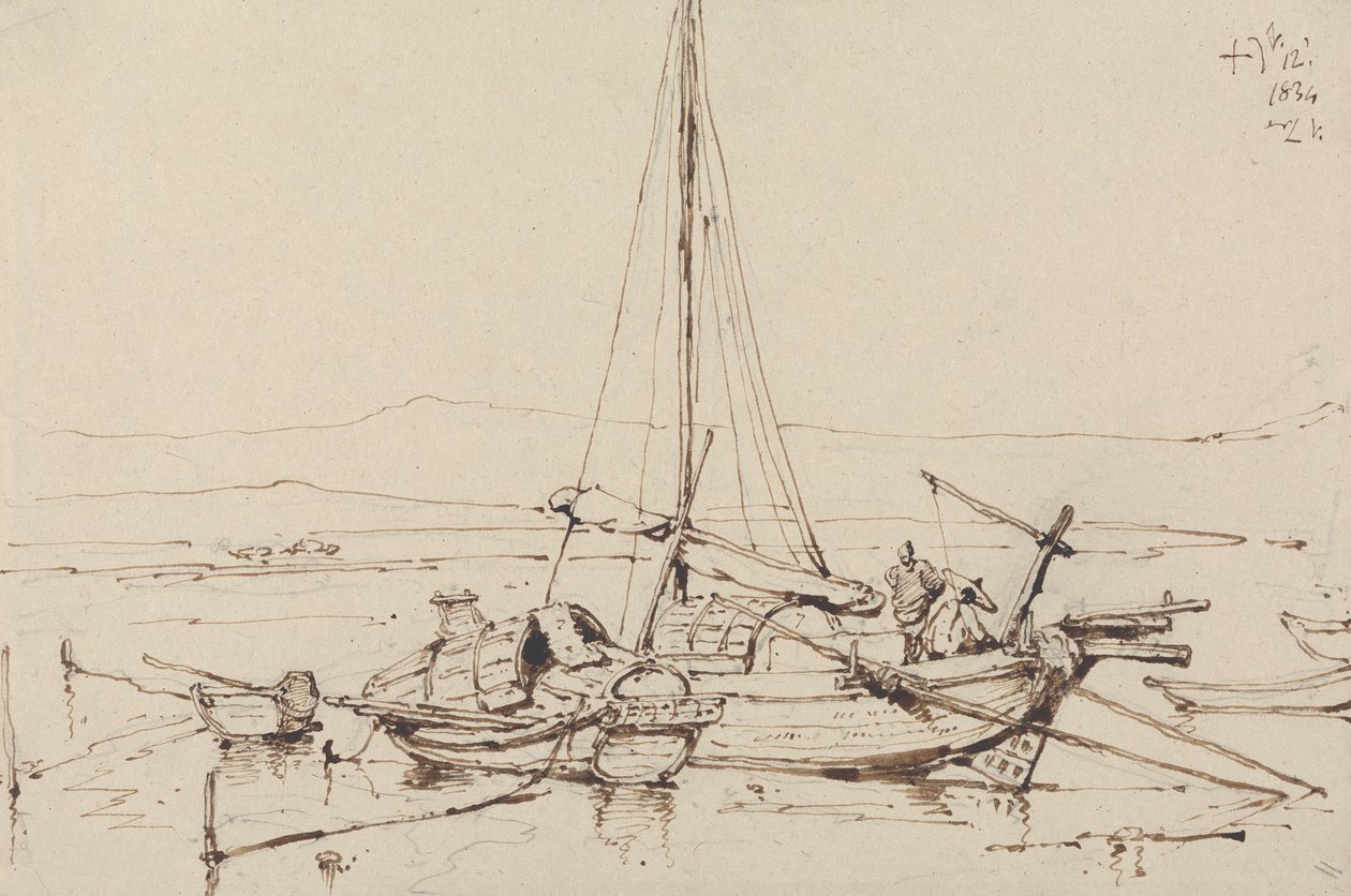 Kinesiske båter, 1834 av George Chinnery