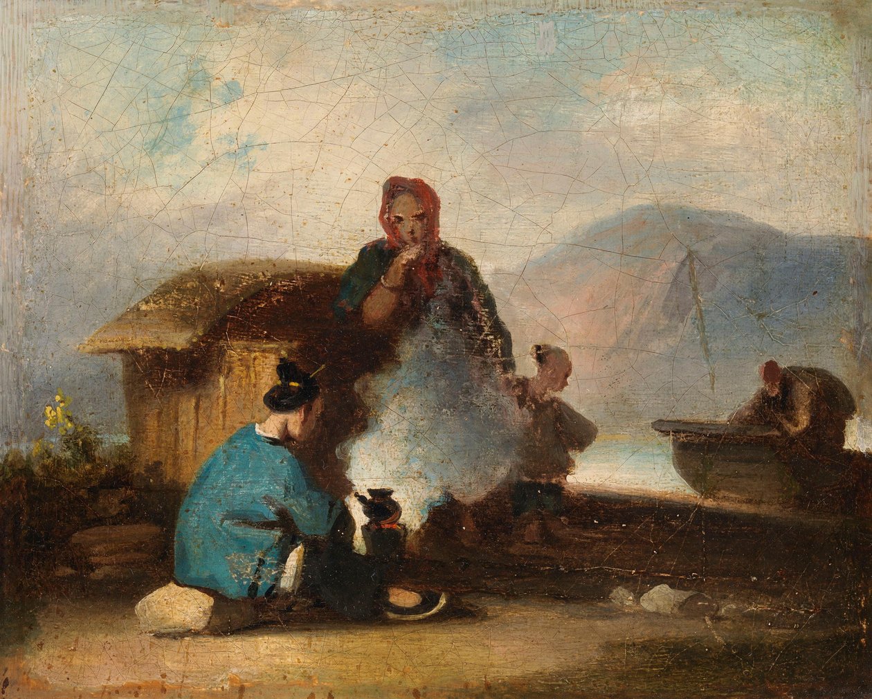 Kinesisk scene, kvinner som lager te av George Chinnery