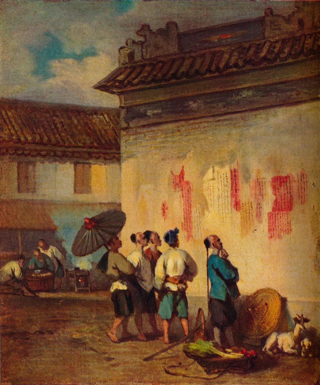 Coolies Reading a Proclamation, Macao, c1840 av George Chinnery