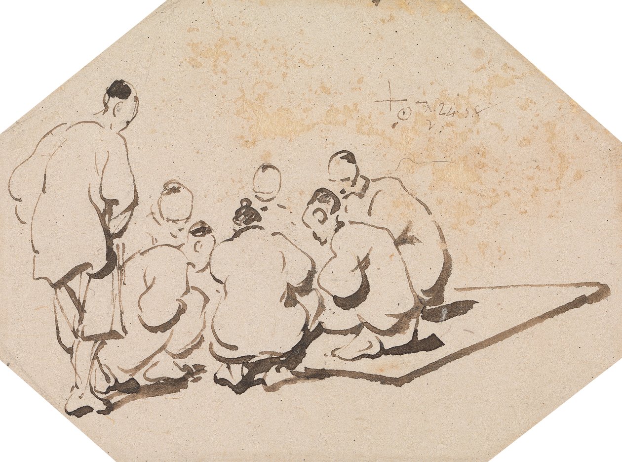 Gruppe på syv menn som gambler av George Chinnery