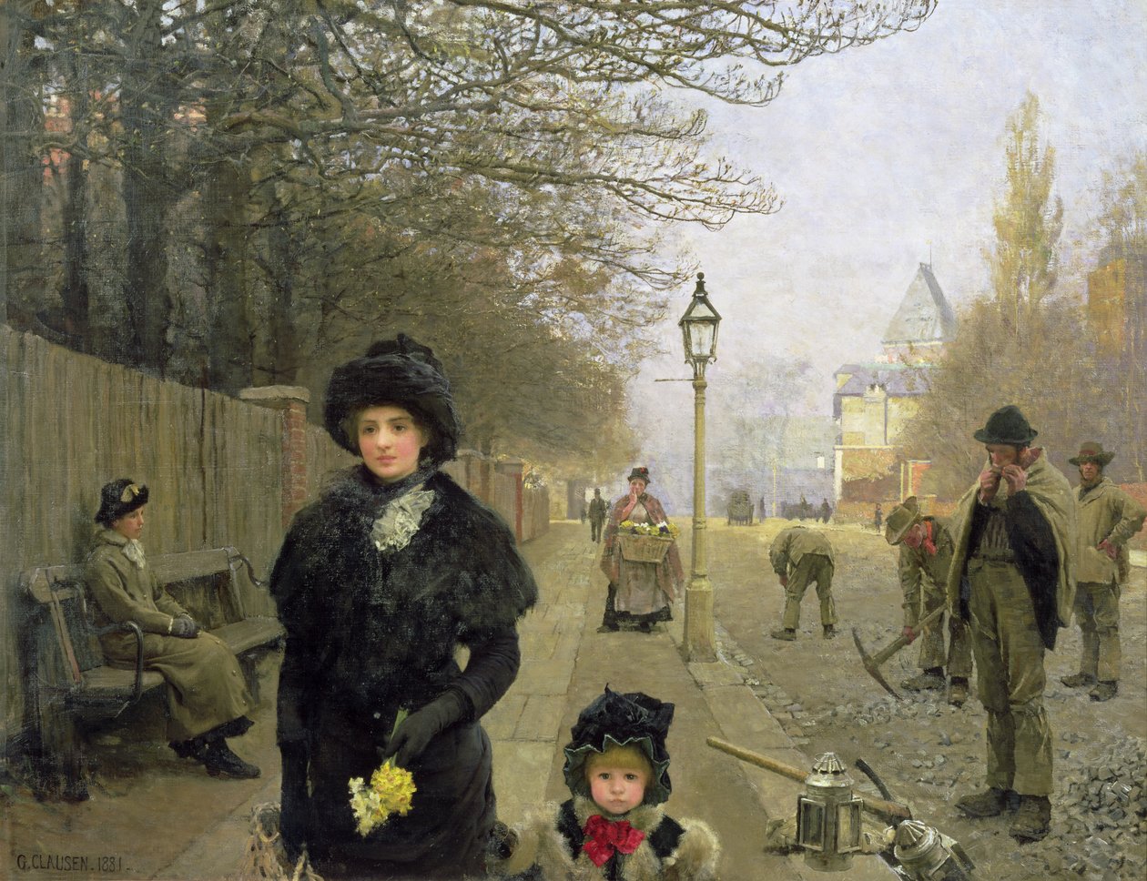En vårmorgen, Haverstock Hill, 1881 av George Clausen
