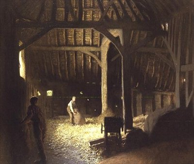 Låveinteriør med Working Boys av George Clausen