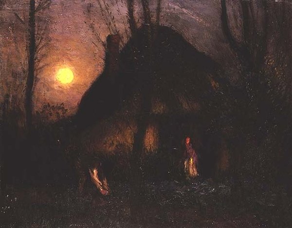 Hytte ved måneskinn av George Clausen