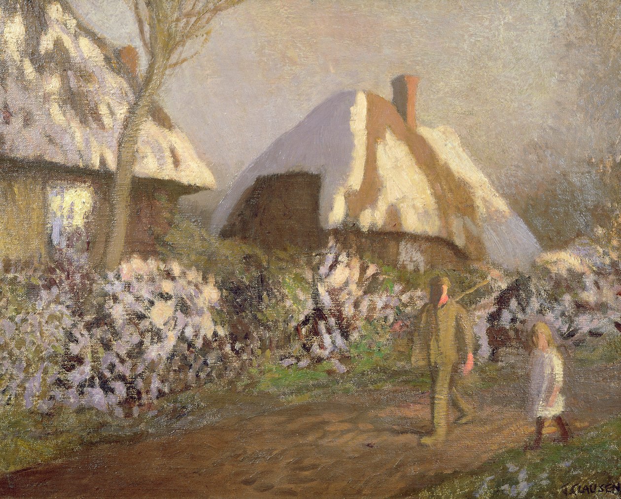 Hytter på den frostige ettermiddagen av George Clausen