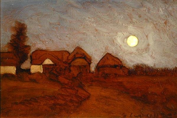 Gårdsgård ved Moonlight av George Clausen