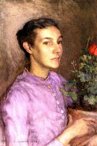 Jente og blomsterpotte av George Clausen