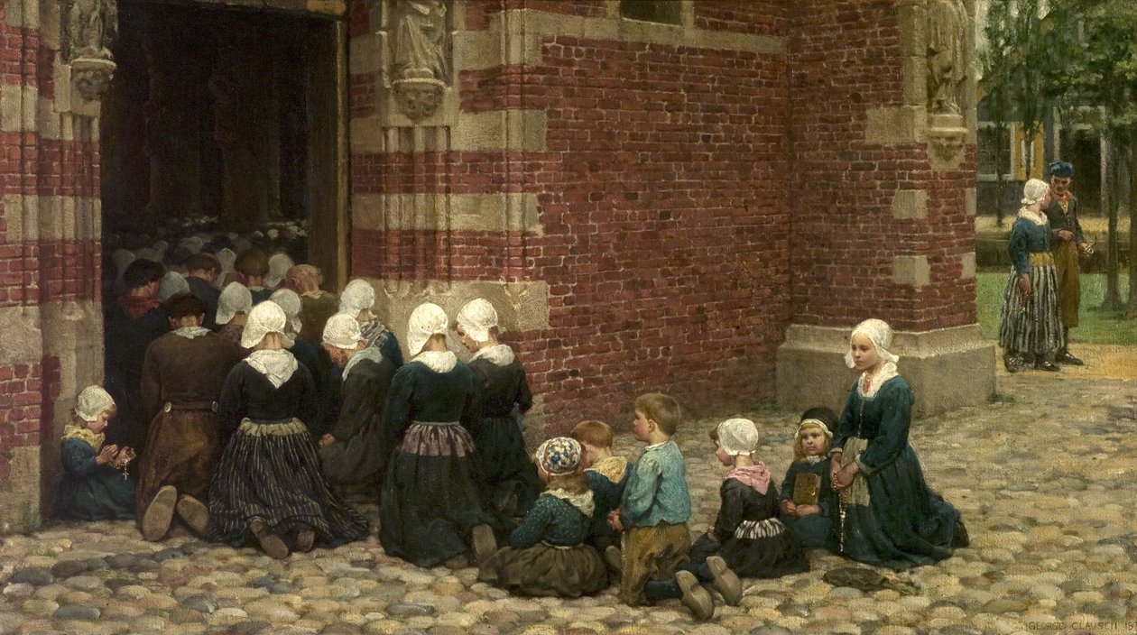 Høymesse i en fiskelandsby ved Zuyder Zee, Holland, 1876 av George Clausen