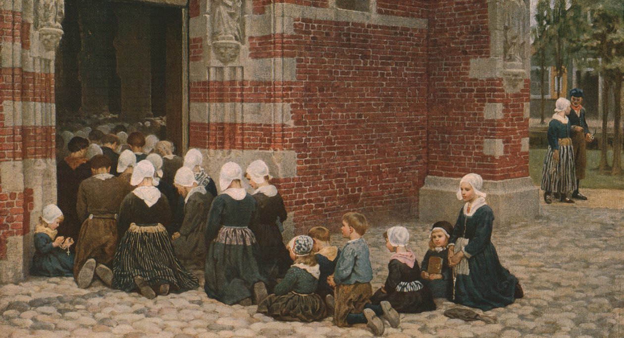 Høymesse i en fiskelandsby på Zuyder Zee, Holland, 1876, c1930. av George Clausen