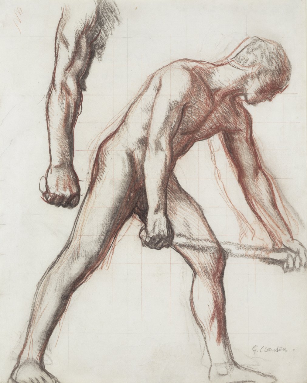 Nakenstudie for gutten og mannen, 1908 (kritt på papir) av George Clausen