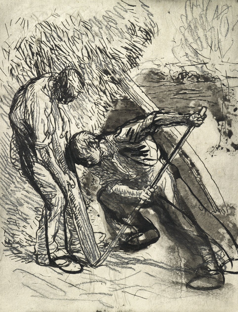 Propping the Rick, ca. 1900 (blyant, penn og blekk på papir) av George Clausen