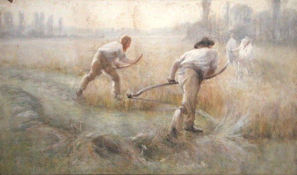 Scything (akvarell på papir) av George Clausen