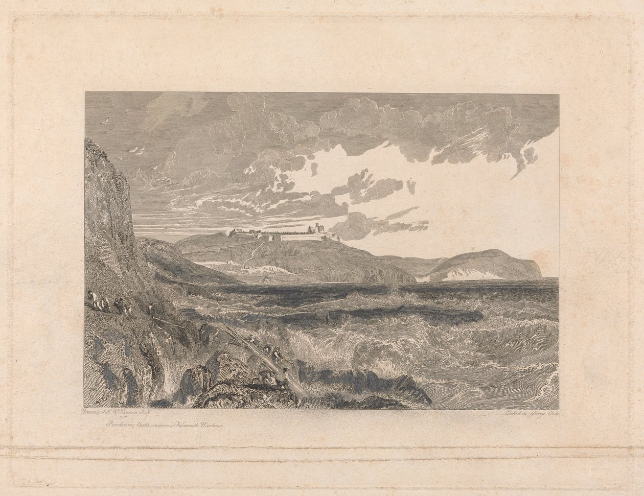 Pendennis Castle og inngangen til Falmouth Harbor av George Cooke