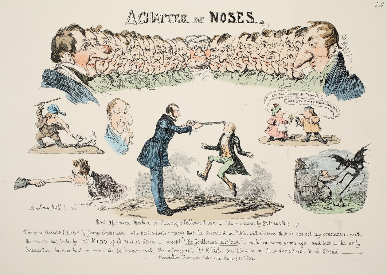 A Chapter of Noses, pub. 1834 (håndfarget gravering) av George Cruikshank