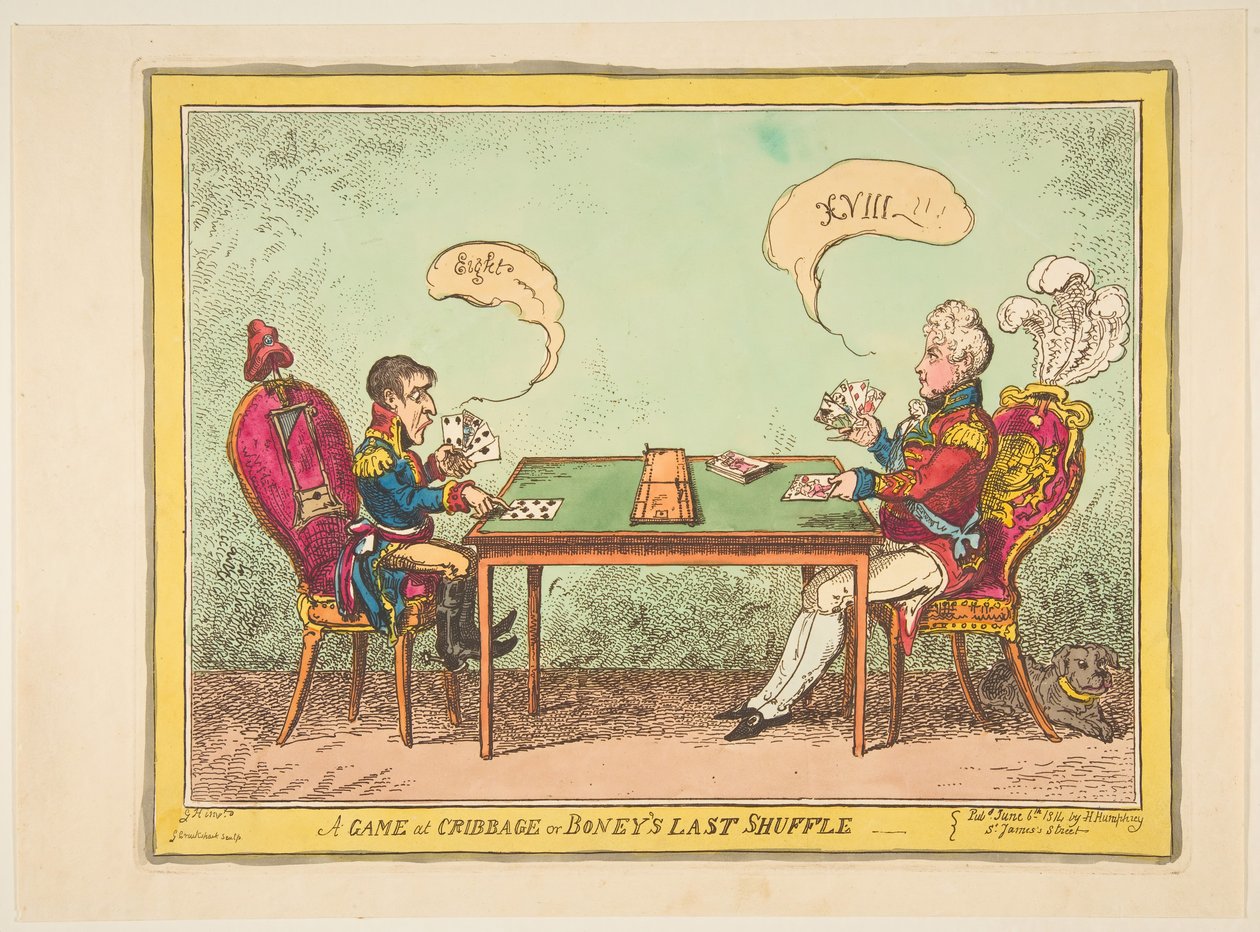 A Game of Cribbage eller Boneys Last Shuffle, 6. juni 1814. av George Cruikshank