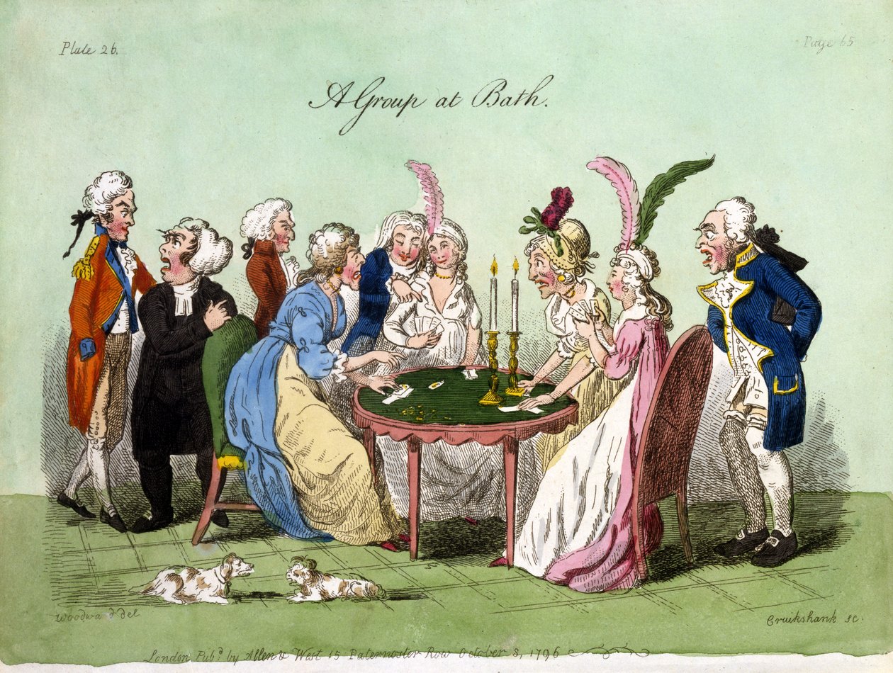 A Group at Bath, 1796 (håndfarget akvatint) av George Cruikshank