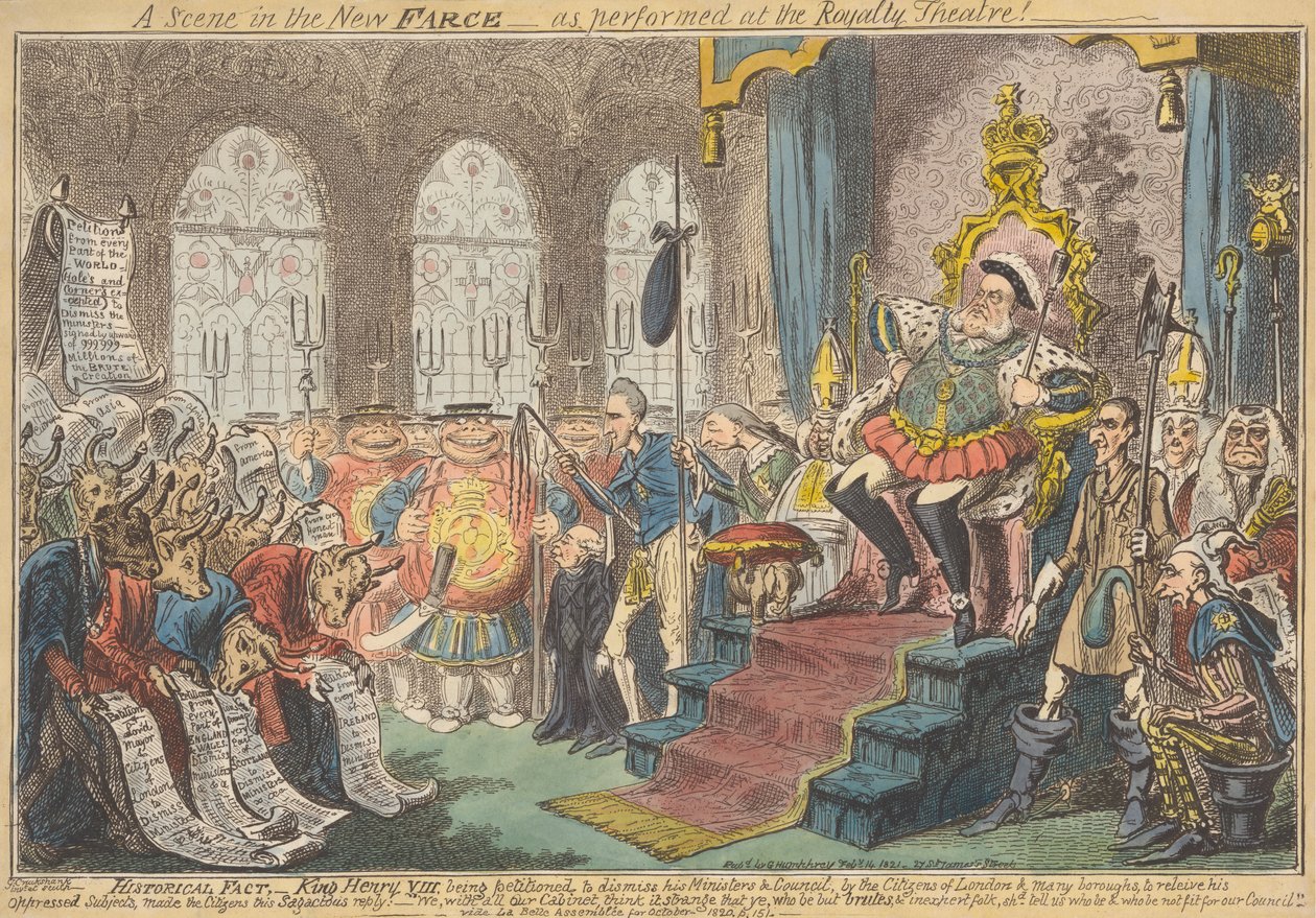 En scene i den nye farsen - som fremført på Royal Theatre! av George Cruikshank
