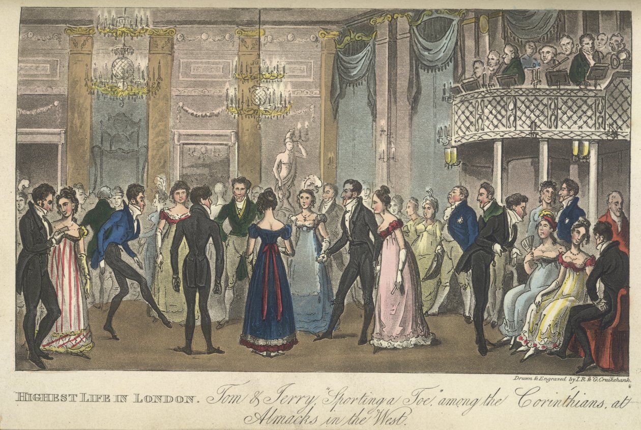 En ballsal, "Life in London, etc.", av Pierce Egan av George Cruikshank