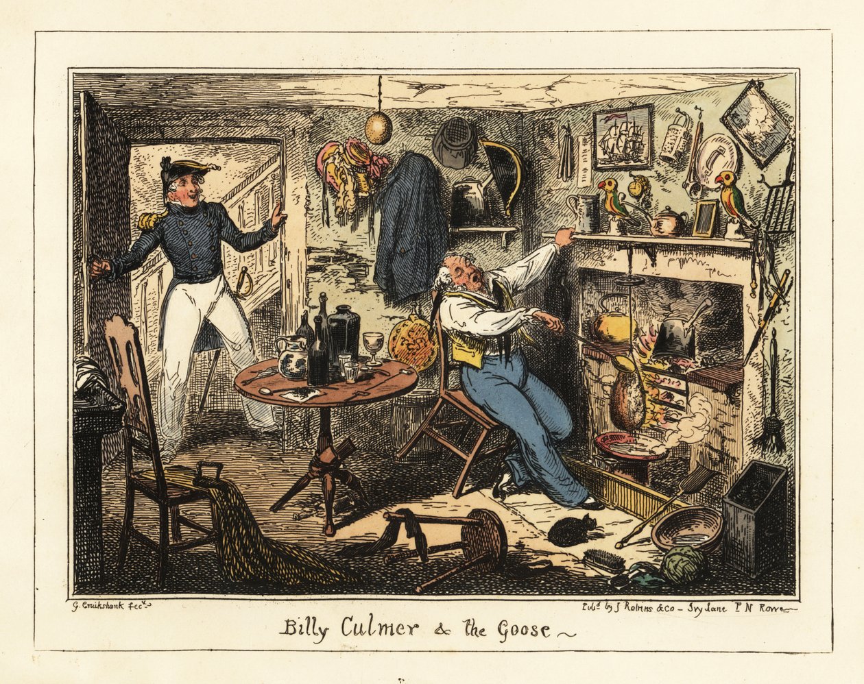 En marineløytnant tilkaller en gammel midtskipsmann til tjeneste, 1826 (litografi) av George Cruikshank