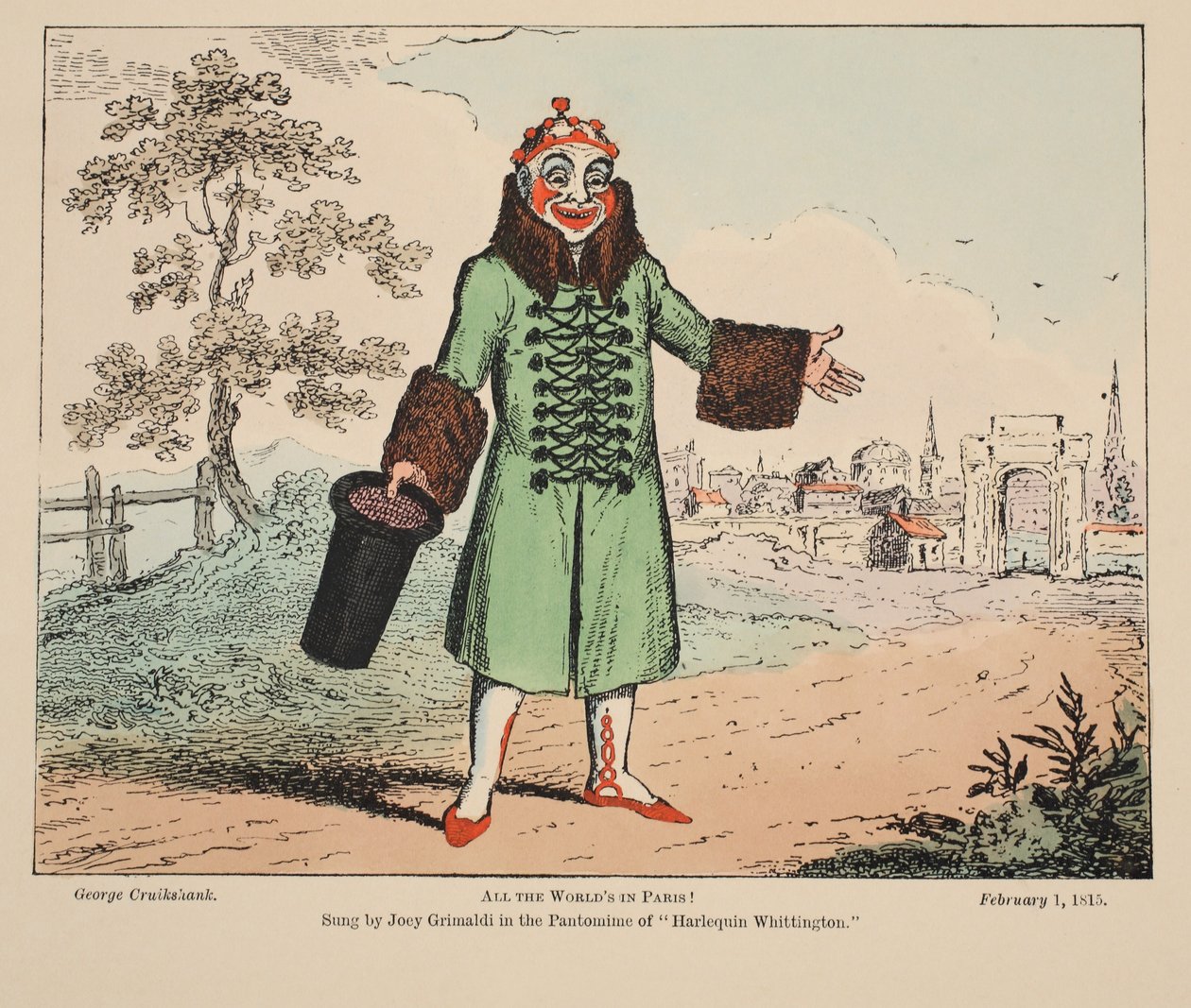 Alle verdener i Paris!, pub. 1815 (håndfarget gravering) av George Cruikshank
