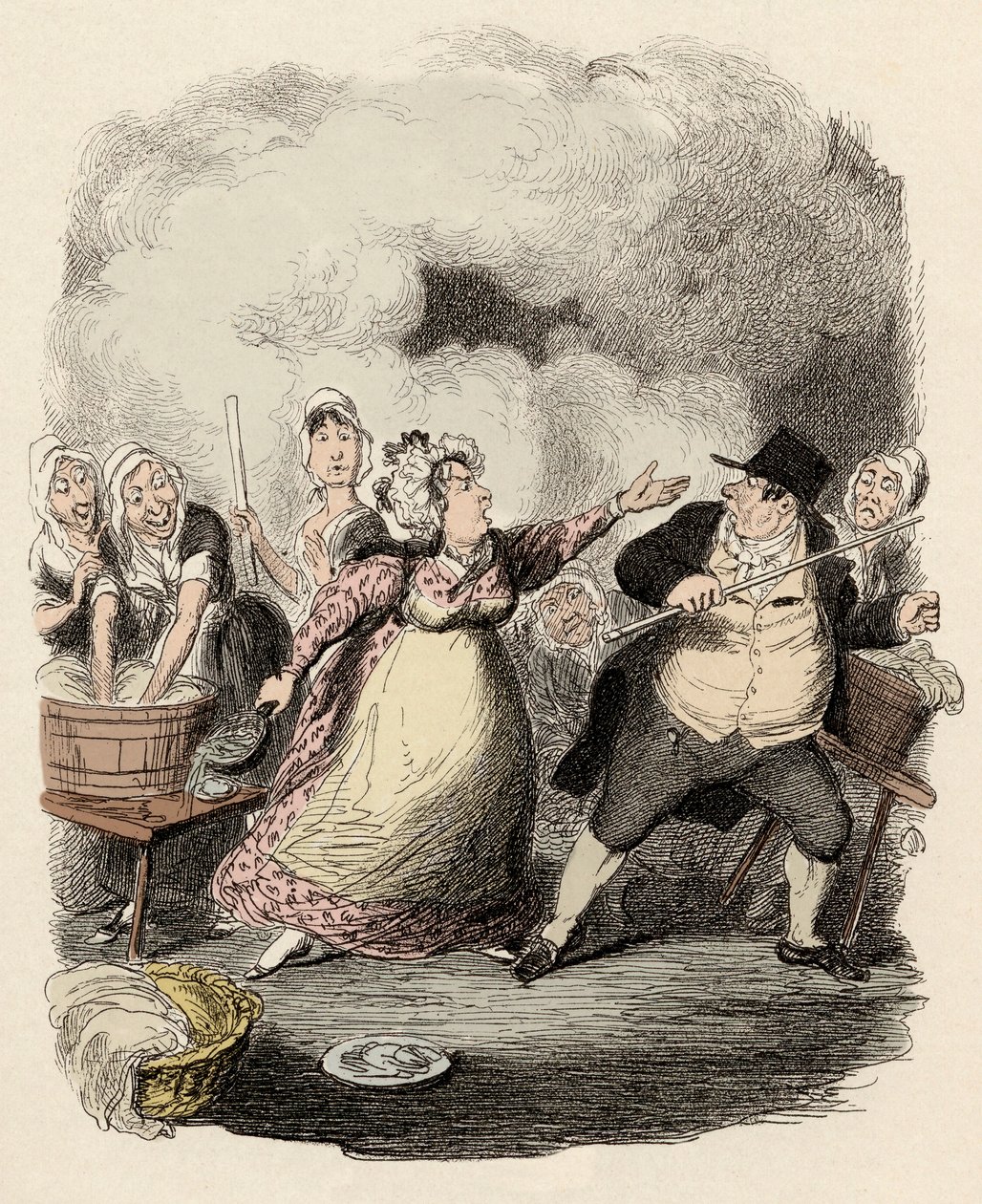 På hospitset blir Monsieur Bumble alvorlig frastøtt av sin kone, Madame Corney - Mr Bumble fornedret i øynene til de fattigste - Illustrasjon for "Oliver Twist" (Olivier) (The Adventures of Oliver Twist) av Charles Dickens (1812-1870) , av George Cruikshan av George Cruikshank