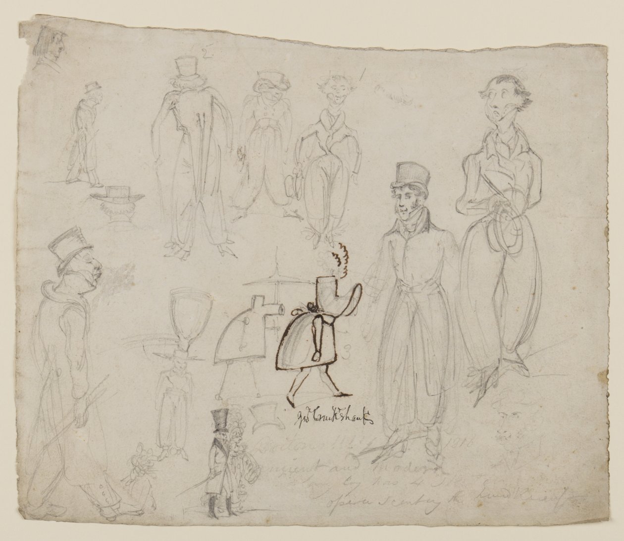 Karakterstudier (blyant, penn og blekk på papir) av George Cruikshank