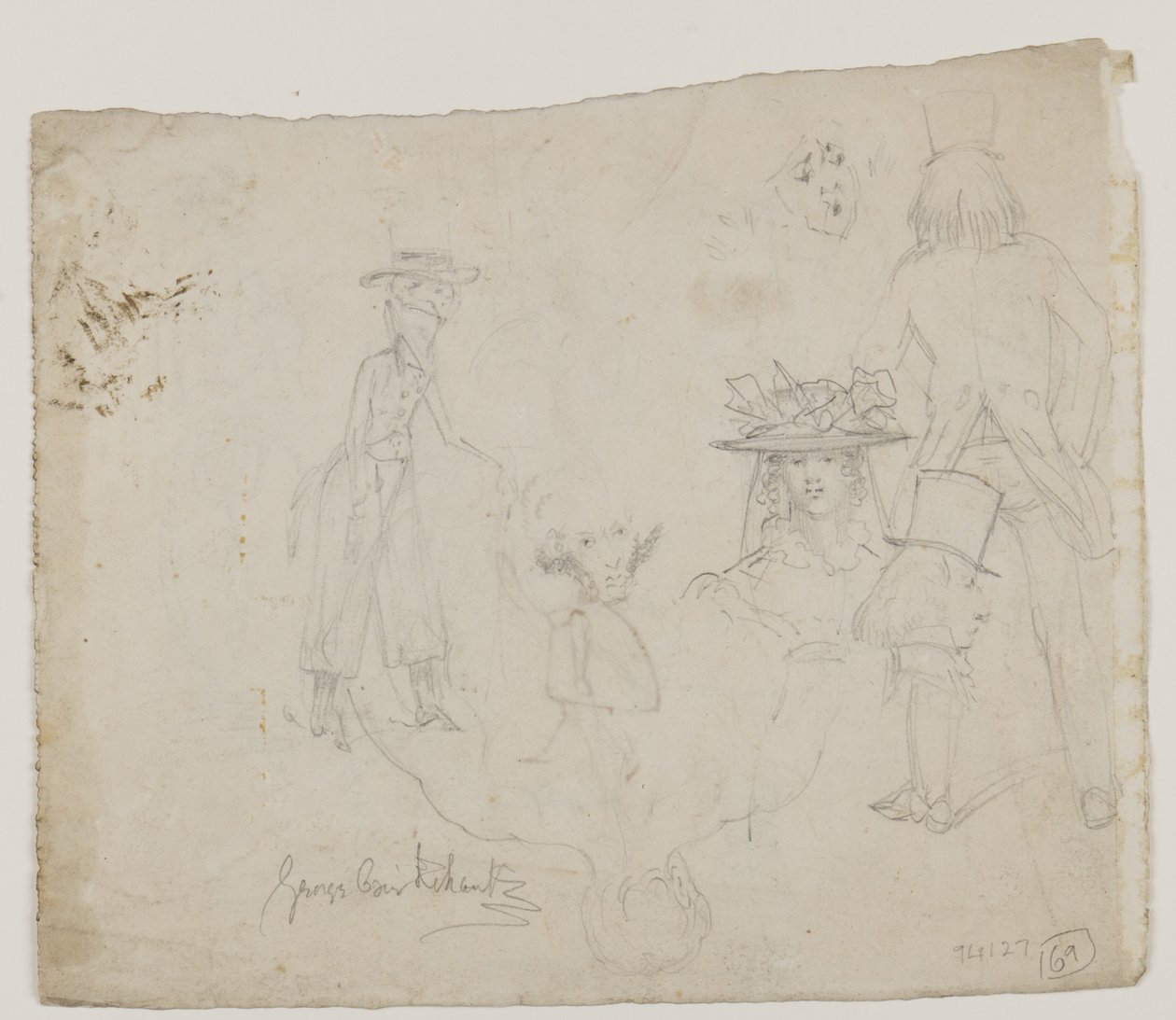 Karakterstudier (blyant, penn og blekk på papir) av George Cruikshank