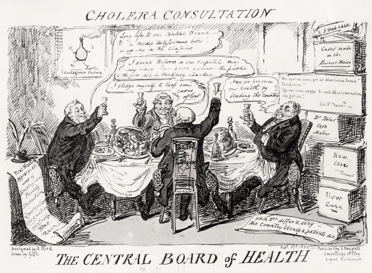 Kolerakonsultasjon ved The Central Board of Health, publisert 27. februar 1832 av George Cruikshank