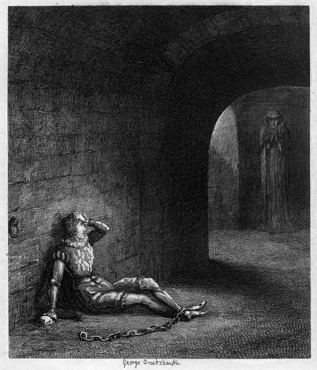 Cuthbert Cholmondeley overrasket over utseendet til en mystisk figur, 1840 av George Cruikshank