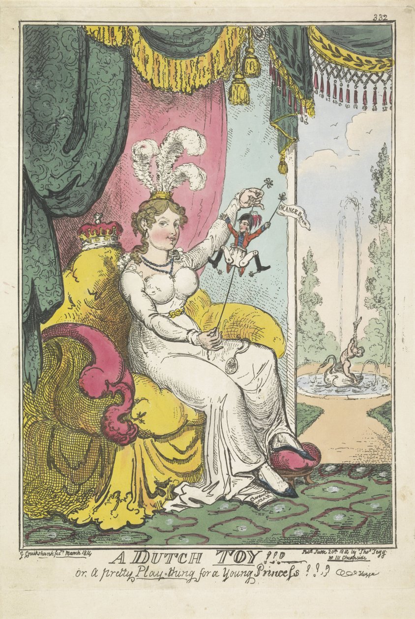 Prinsen av Orange som leketøy for prinsesse Charlotte, 1814 Et nederlandsk leketøy!!! - eller, en pen leke-ting for en ung prinsesse !!! (tittel på objekt) av George Cruikshank