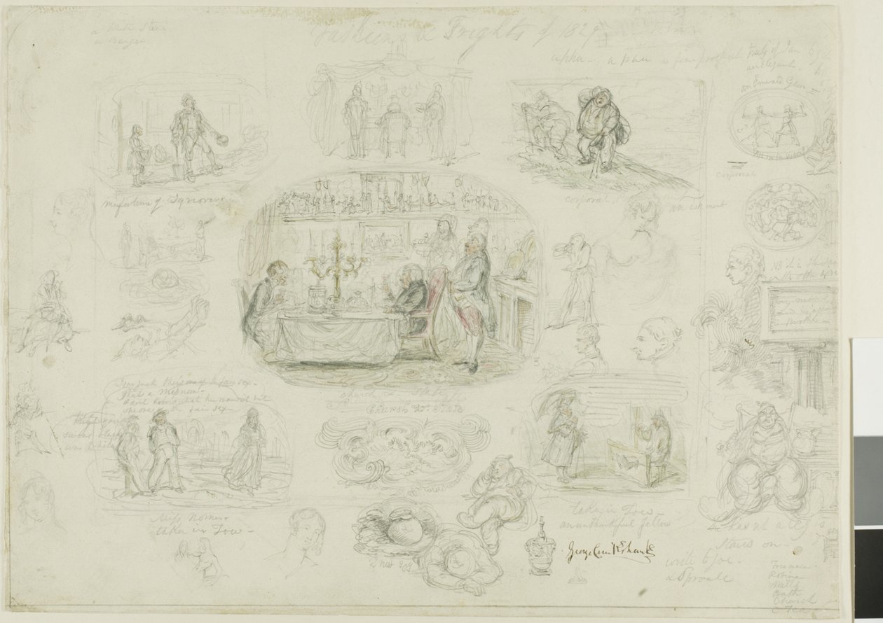 Moter og skrekk fra 1829 (recto); Angels Ever Bright and Fair (verso) av George Cruikshank