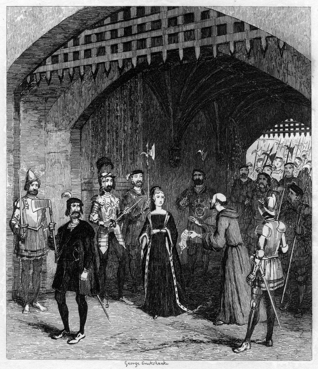 Feckenham tilbyr Lady Jane Gray en benådning på vei til rettssak, 1553 1840 av George Cruikshank