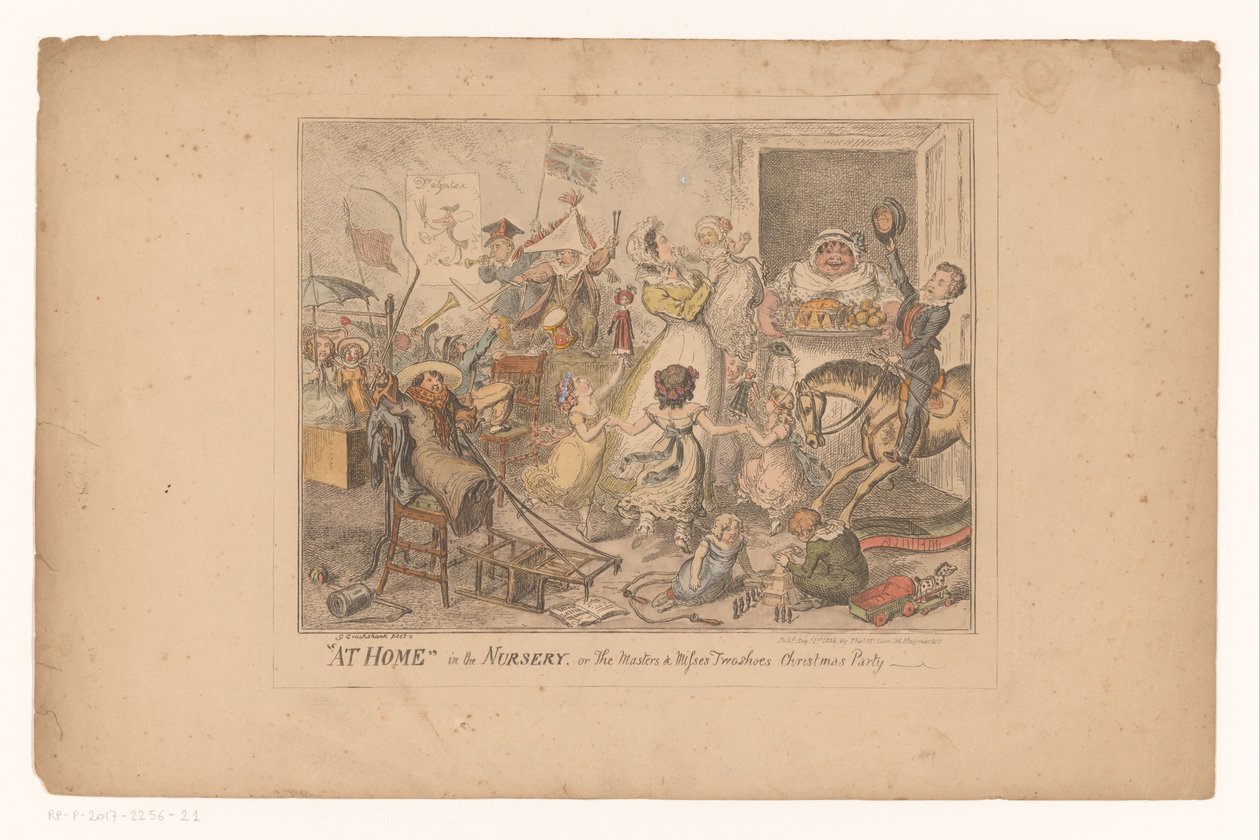 Avgift i barnehagen Hjemme i barnehagen, eller mestere og savner twoshoes Christmas party (tittel på objekt) av George Cruikshank