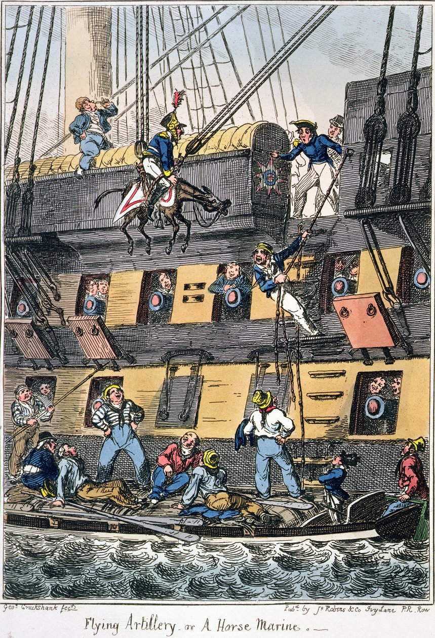 Flying Artillery or A Horse Marine (fargegravering) av George Cruikshank