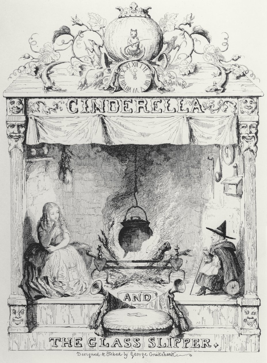 Frontispice av Askepott og glasstøffelen av Charles Perrault av George Cruikshank