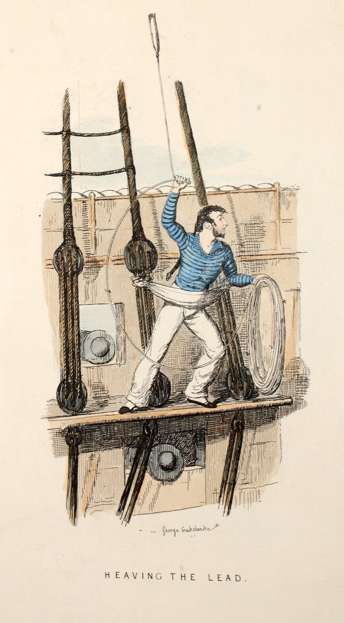 Heaving the Lead, pub, ca. 1841 (håndfarget gravering) av George Cruikshank