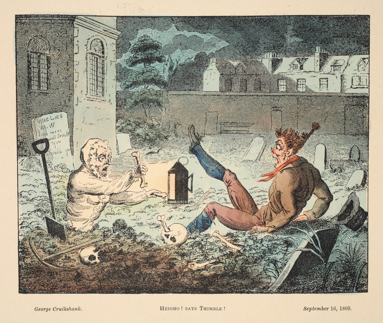 Hei! Sier Thimble!, pub. 1809 (håndfarget gravering) av George Cruikshank